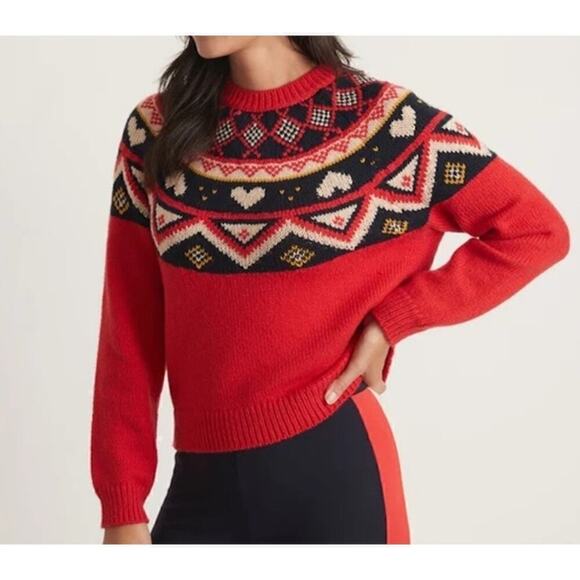 Marine Layer Archive Alpine Sweater Fair Isle Wool Pullover Red Rainbow NWT S - Picture 1 of 6